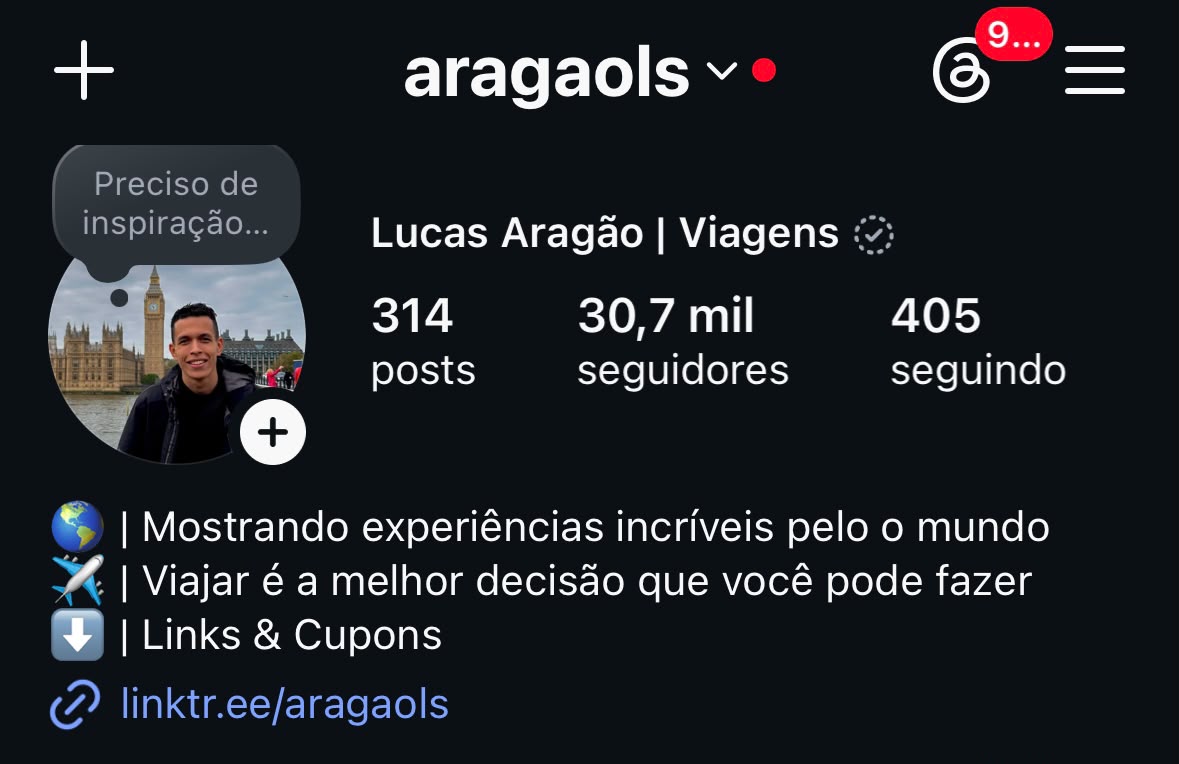 Perfil do Instagram de Lucas Aragão com 30,7 mil seguidores