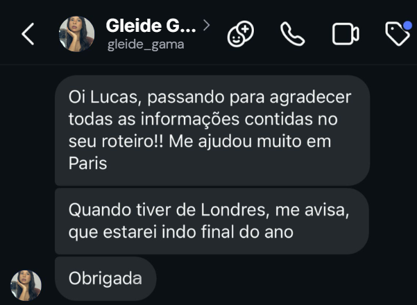 Depoimento de Gleide agradecendo pelo roteiro de Paris